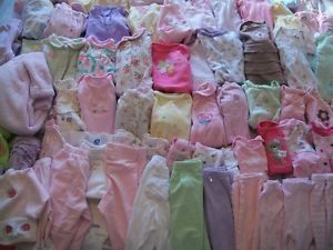 Adorable Huge 80 PC Newborn 0 3 MO Spring Summer Baby Girl Clothing Lot Sleepers