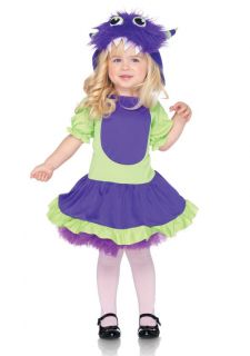 Girls Toddler Furry Green Purple Monster Hooded Dress Kids Halloween Costume New