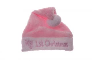 Baby Infant Girls My First 1st Christmas Santa Claus Hat Pink White Furry New