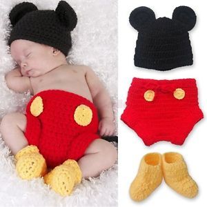 Mickey Mouse Newborn Baby Boy Girl Costume Set Crochet Knit Outfit Photo 6 12M
