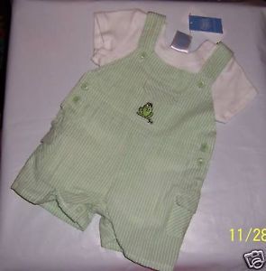 New Precious Moments Baby Clothes 3 6M Newborn Shortall Set Green Frog Outfit
