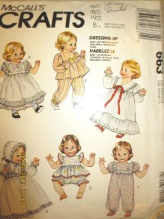 1990 Vintage McCall's Baby Doll Wardrobe Pattern 663 Fits 12" 22'Dolls
