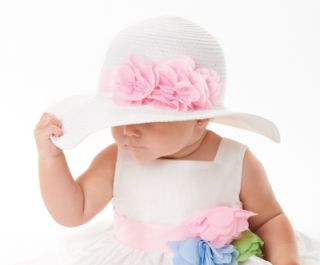 Mud Pie Easter Pink Rosette Flower Straw White Hat Baby Girls 0M 4T