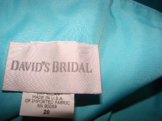 Davids Bridal Satin Dress Scoop Halter Style 81594 CL Aqua Dress Plus Womens 20