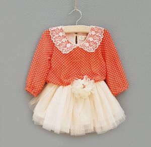 Kids Clothes Girls Baby Princess Orange Long Sleeve Tulle Tutu Dress Fit 3 Years
