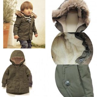 Baby Kid Boy Smart Military Army Green Warm Fur Hood Snowsuit Coat Jacket 6M 4yr