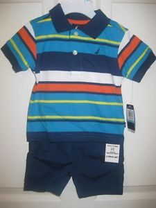 Nautica Baby Boy Clothes 2 Piece Set Blue Orange Yellow Size 6 12 Months