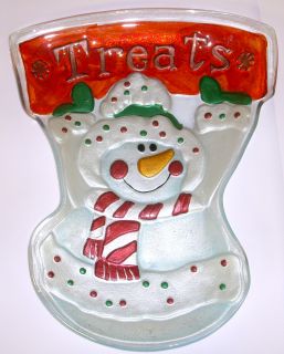 Snowman Plate Fused Glass Christmas Holiday 11" Décor New