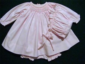 Petit Ami Preemie Pink Smocked LS Dress w Bonnet Bloomers Baby or Reborn Doll
