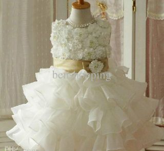 Girls Party Wedding Special Occasion Ivory Cream Tutu Dress Kids Toddler Baby
