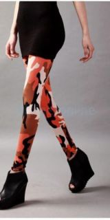 New Women's Fashion Stretchy Camo Printing Leggings Tights Size Free Orange