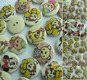 50 200x Printing Animal Wood Buttons for Sewing Crafts Baby Clothes 18mm NK007 1