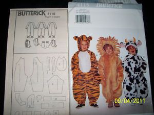 Halloween Pattern Child Toddler Costumes Lion Tiger Cow Size 1 to 4 Butterick