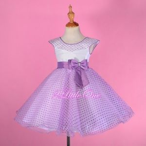 Polka Dot Pattern Tulle Dress Flower Girl Pageant Party Purple Toddler 3T 243