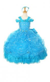 New Girls Princess Turquoise Dress Pageant Halloween Party Fairytale Birthday