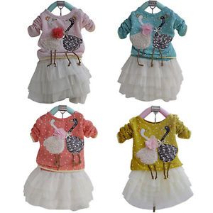 1pc Kid Baby Girl Swan Dress Knit Top Chiffon Skirt Tutu Costume Outfit Clothes