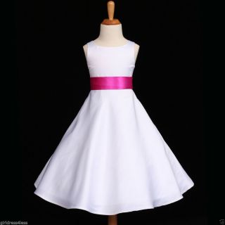 White Fuchsia Hot Pink A Line Wedding Flower Girl Dress 12M 2 4 6 8 10 12 14 16