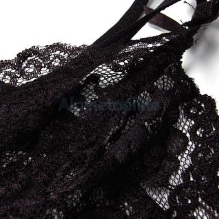 Sexy Women Black Sheer Lace Long Dress Lingerie Robe Intimate Apparel w G String