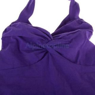 Sexy Women Twist Knot Club Wear Halter Cocktail Party Stretch Mini Dress Purple