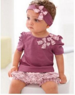 Girl Baby Short Top Pants Headband Set 0 36M Cotton Costume 3 Pcs Clothes