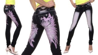 Hot Crazy Age Jeans Skinny Slim Pink Angle Wing Dark Blue All Sz 2 4 6 8 10
