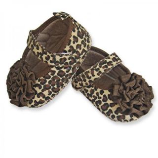 Baby Girl Infant Soft Crib Brown Leopard Flower Velcro Anti Slip Walking Shoes