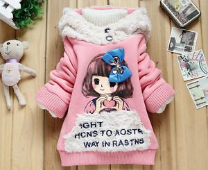 Pink Baby Girls Tops Kids Fleece Hoodies Sweatshirt Coat Clothing 2 6Year NS23