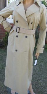 Ladies Long Length Sexy Double Breasted Button Closure Tan Trench Coat
