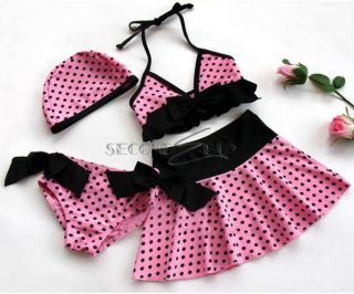 Girls Swimwear Kids Bikini Swimsuit Bathing Tankini 4 Pcs Swim Clothes Pink