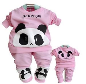 T103 Fashion Cute Panda Warm Baby Clothes Long Sleeve Children's Pants Sets US