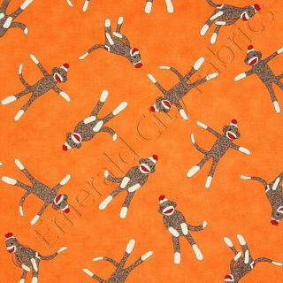 Moda 5 Funky Sock Monkeys Orange Baby Kids Cotton Quilt Quilting Fabric Yd