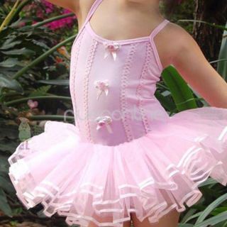 Girls Kids Tutu Flower Leotard Ballet Dress Party Pageant Dance Costume Sz 2 6