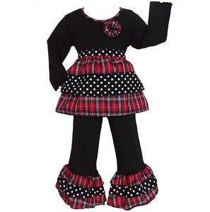 Boutique Toddler Girls 2 3T Plaid Polka Dots Christmas Rumba Clothing Clothes