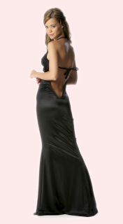 Elegant Long Black Halter Gown Dress Mermaid Hem Plunge Back O S