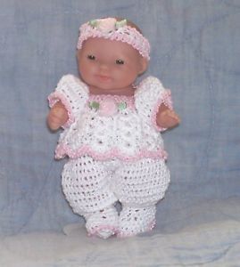 Crochet 5" Berenguer Itty Bitty Baby Lots Love Doll Clothes Pink White Romper