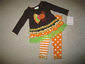 New "Wild Turkey" Thanksgiving Pants Girls 4T Fall Winter Clothes Toddler Fancy
