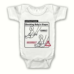 Funny Cute Instructions Checking Baby's Diaper One Piece Infant Baby Clothes