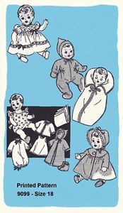 Vintage Doll Clothes Pattern 9099 18" Baby Boy Girl 8 Outfits Diapers