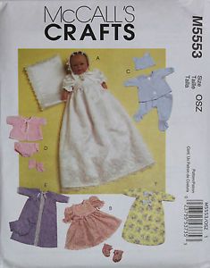 11" 16" Baby Doll Clothes McCall's Sewing Pattern 5553 New Sizes M L Layette