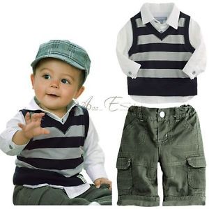 Baby Boy 3pcs Set Toddlers Vest Top Shirt Pants Outfits Casual Clothes 12M 3T