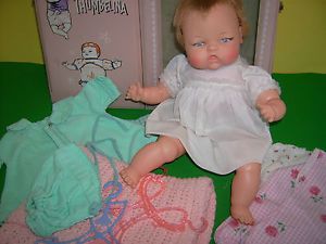 Tiny Thumbelina Baby Doll Vintage by Ideal Case with Extra Clothes Ott 14"