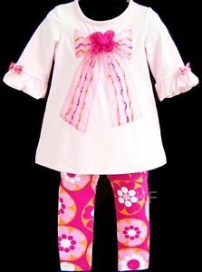 New Baby Girls "Pink Doodle Bow" Size 12M Top Leggings Boutique Clothes