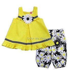 New Toddler Girls 4T Yellow Black Daisy Capri Outfit Summer Dress Clothes $34
