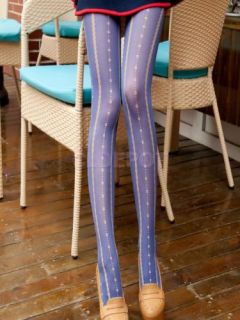 Blue 30D Girls Totem Flower Hosiery Pantyhose Legging Tights