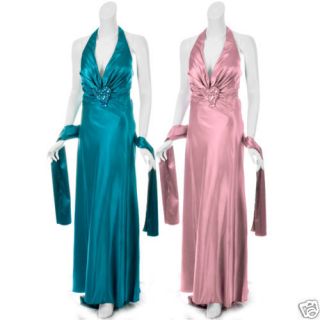 Sexy Pearlized Satin Beaded Prom Evening Gown Dress Shawl Plus Size
