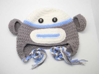 Toddler Baby Monkey Ear Flap Crochet Beanie Photography Photo Handmade Hat