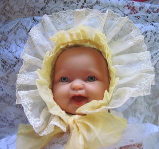 Lovely Yellow Organdy Baby Doll Bonnet w Brim w Double Ruffled Eyelet Brim