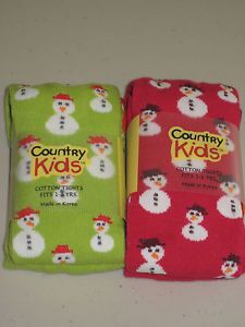 Country Kids Girls Cotton Tights Snowman Winter Christmas Lime Berry Sz 5 6 7 8