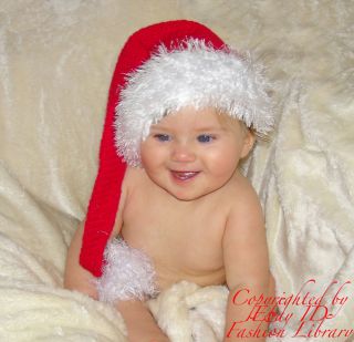Newborn Crochet Christmas Santa Baby Hat Photo Prop Pom Pom Handmade Infant