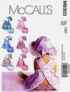 McCall's Sewing Pattern M6303 Baby Clothes s XL Infant Dresses Panties Hat 6303